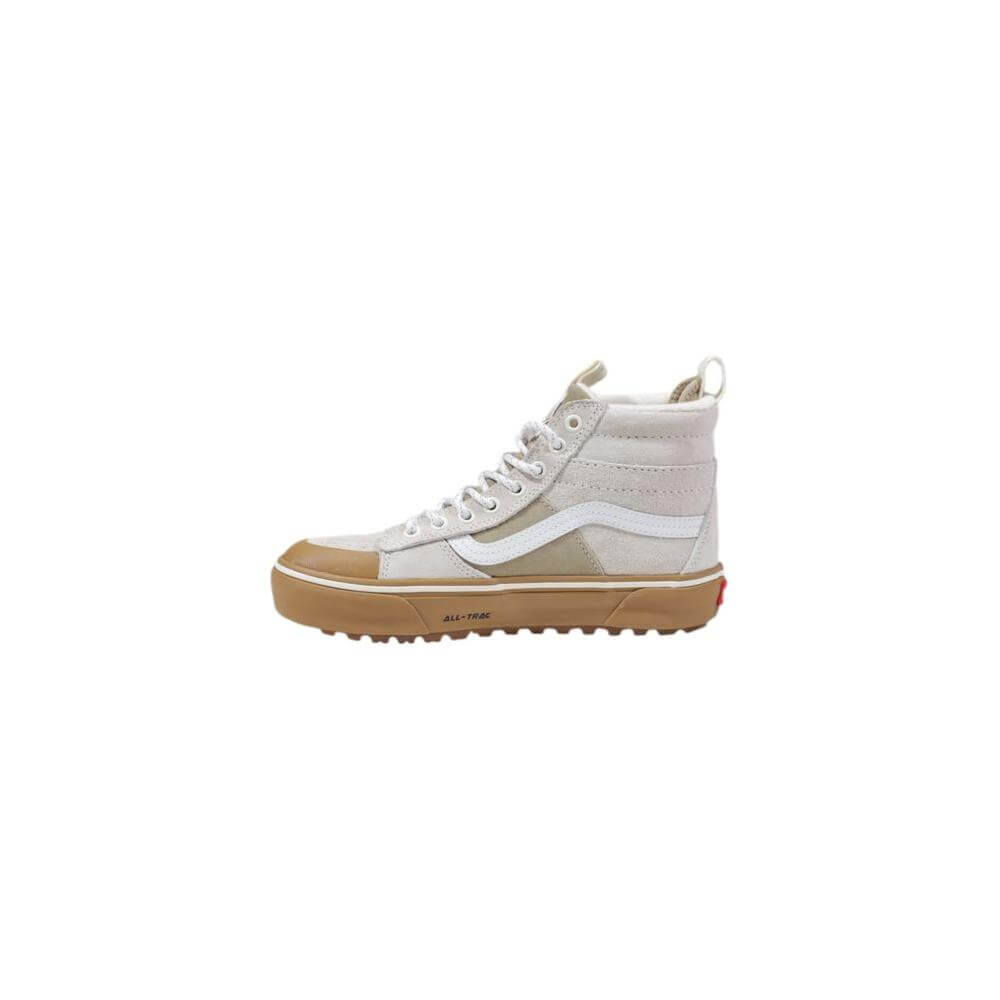 Vans UA SK8-Hi MTE-2 beige leather sneakers with high-top design, rubber outsole for traction, and waterproof technology for durability.