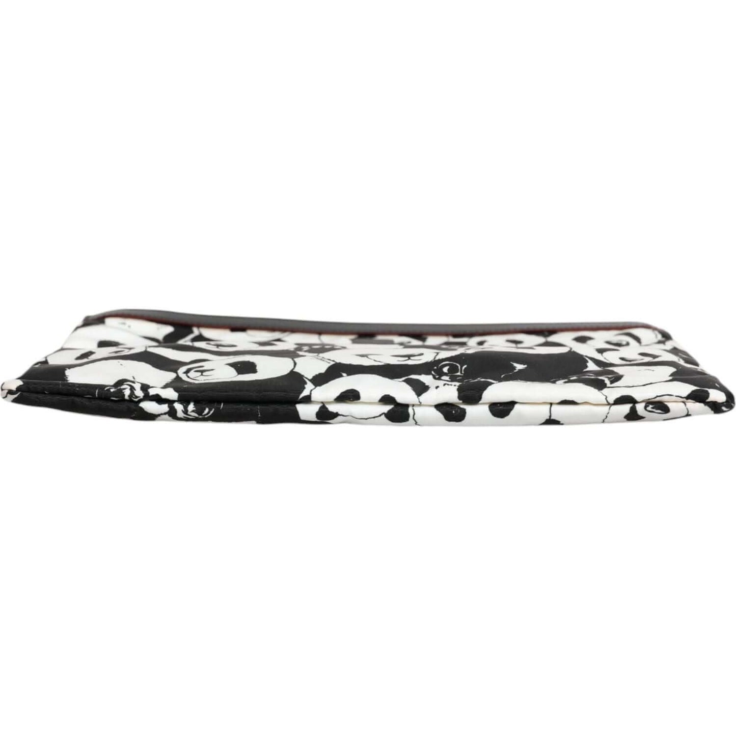 Dolce & Gabbana black and white panda pattern clutch pouch with gunmetal hardware, side view, Italian-made, nylon material