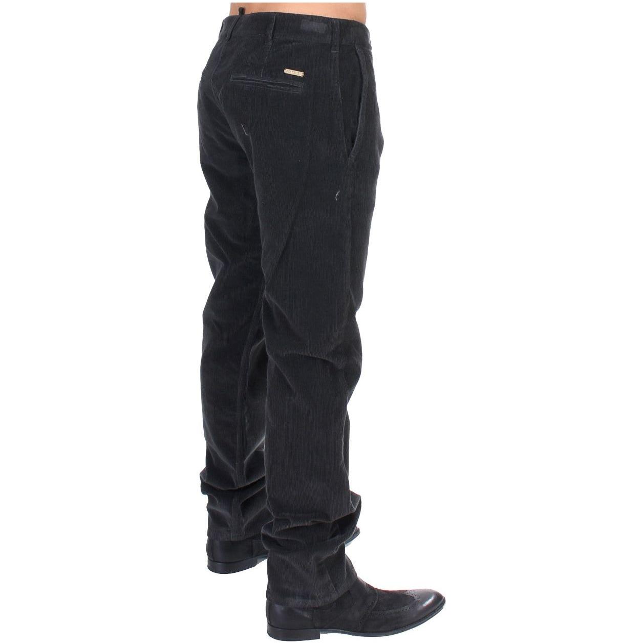 GF Ferre Black Corduroy Cotton Straight Fit Pants Jeans & Pants