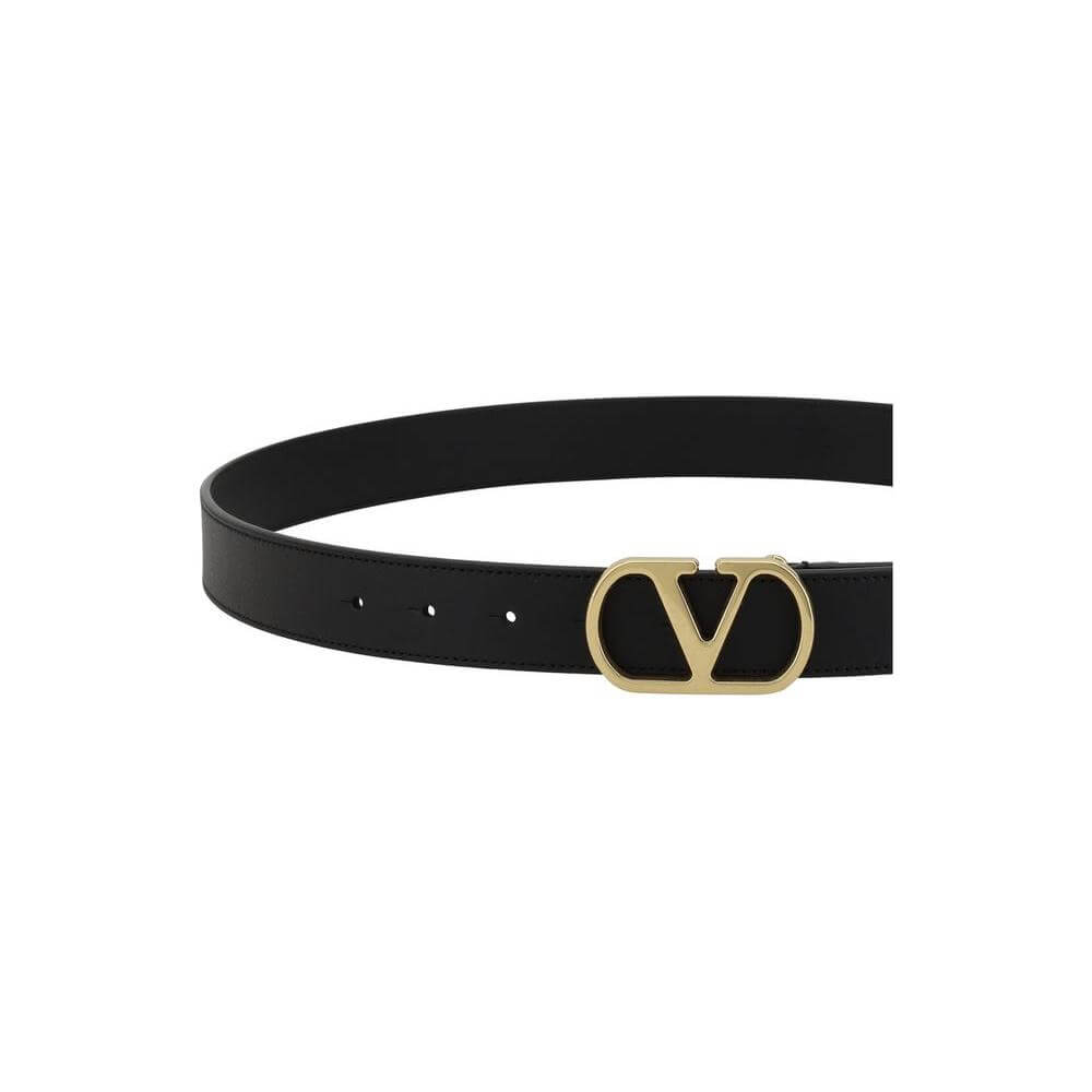 Valentino Garavani leather belt with iconic VLogo buckle, elegant luxury accessory for stylish looks.