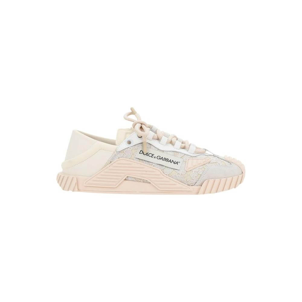 Dolce & Gabbana sneakers with textured rubber sole, logoed laces, lace and fabric upper, and iconic monogram on side panel.