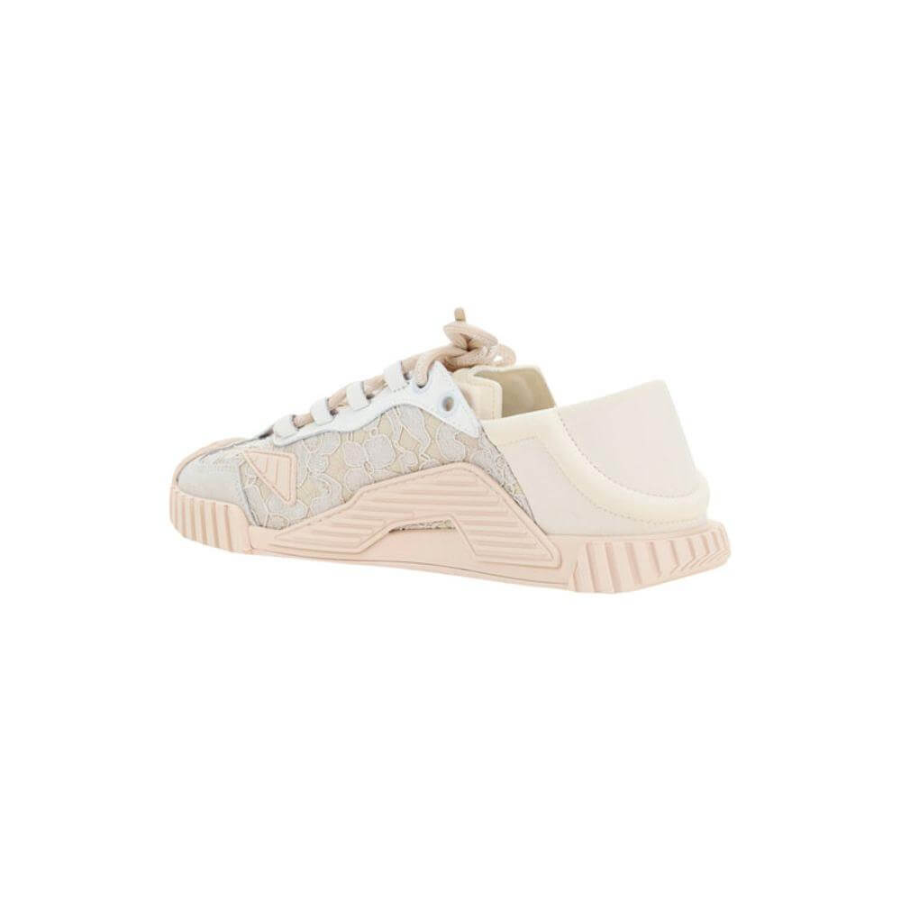 Dolce & Gabbana sneakers with textured rubber sole, lace and fabric upper, logoed laces, and monogram on side panel, round toe design.