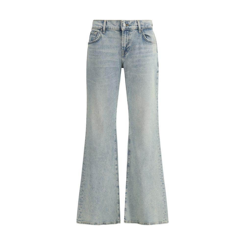 7FOR Spencer Flare Sahara Cotton Jeans with mid-rise waist and five-pocket design, featuring signature leather patch on the back.