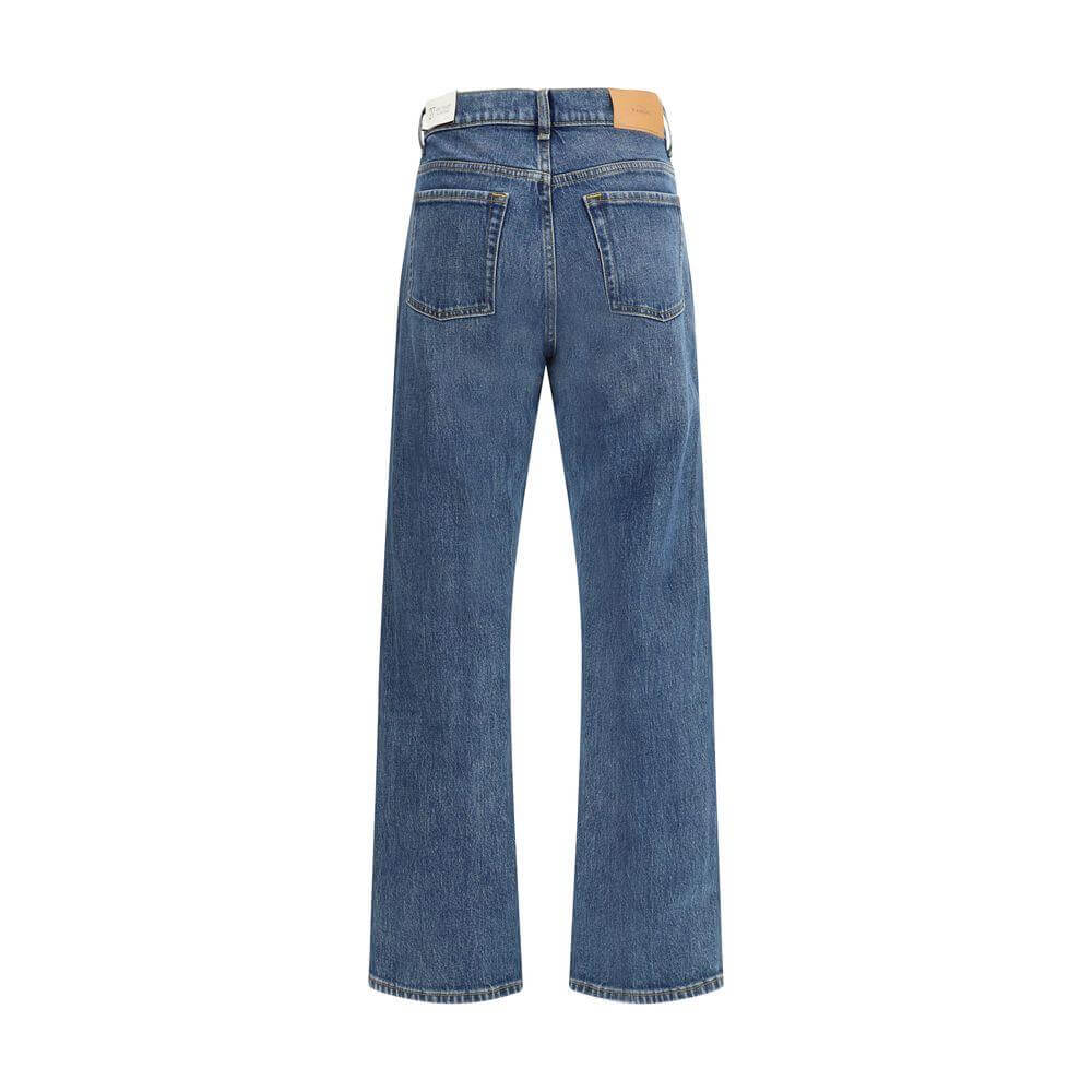 Back view of 7FOR Jasper Jeans featuring a straight five-pocket design with leather signature patch on the waistband.