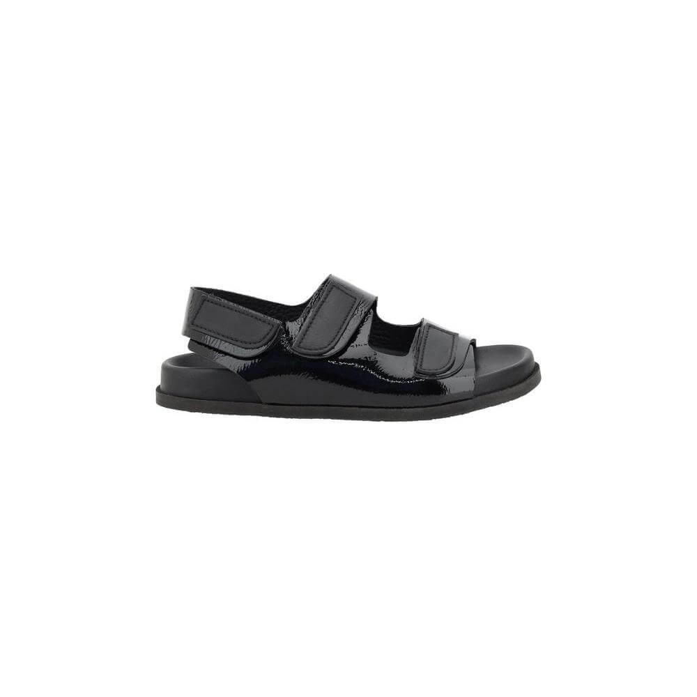 Pedro García Dinka black leather sandals with Velcro closure and flat sole