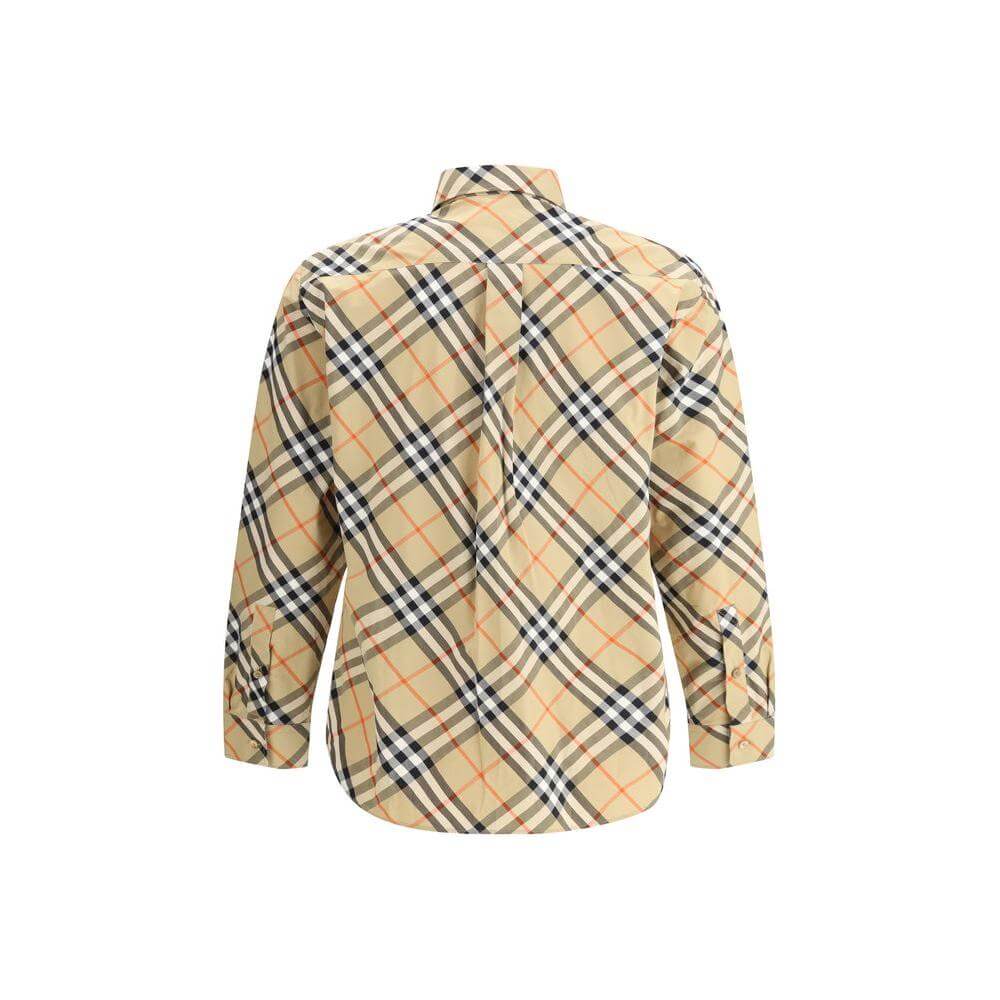 Back view of a Burberry Archive Check Shirt, featuring a classic collar, button closure, and iconic check pattern on the entire surface.