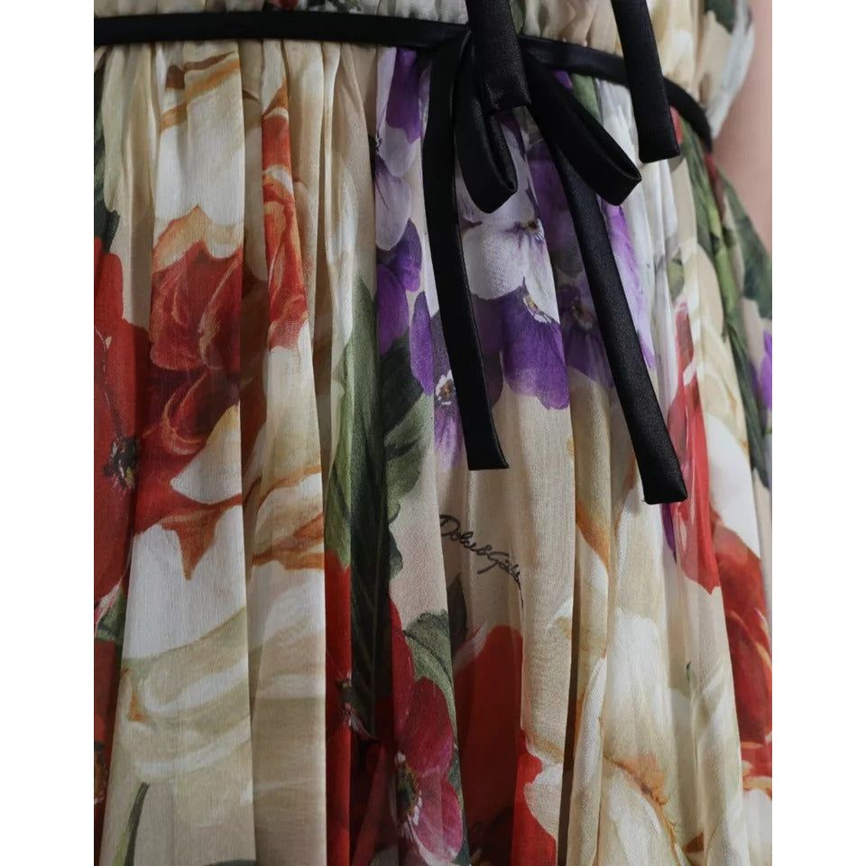 Dolce & Gabbana Beige Floral Sleeveless A-line Mini Dress