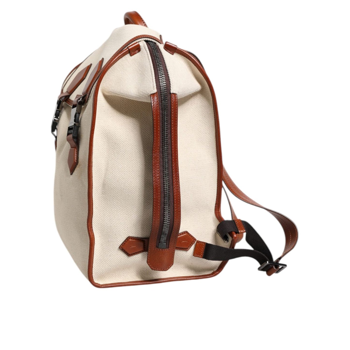 Dolce & Gabbana Beige Brown Canvas Leather Travel Back Pack Bag BAG4041