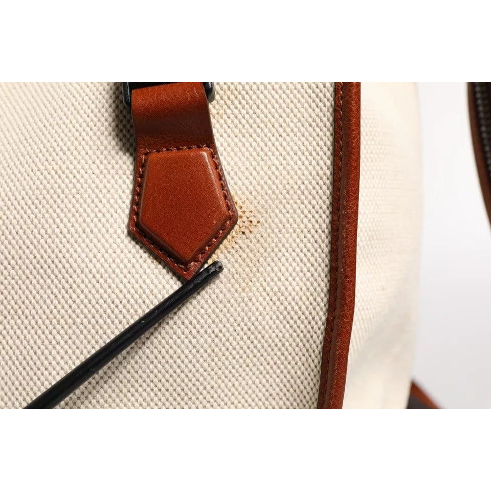 Dolce & Gabbana Beige Brown Canvas Leather Travel Back Pack Bag BAG4041