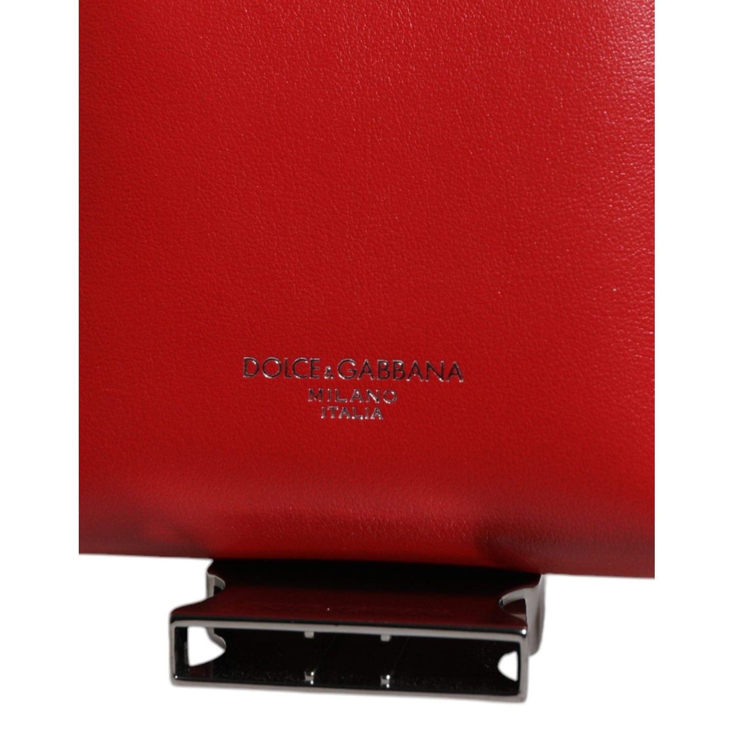 Dolce & Gabbana Red Leather Logo Zip Around Card Holder Wide Strap Wallet BAG4195