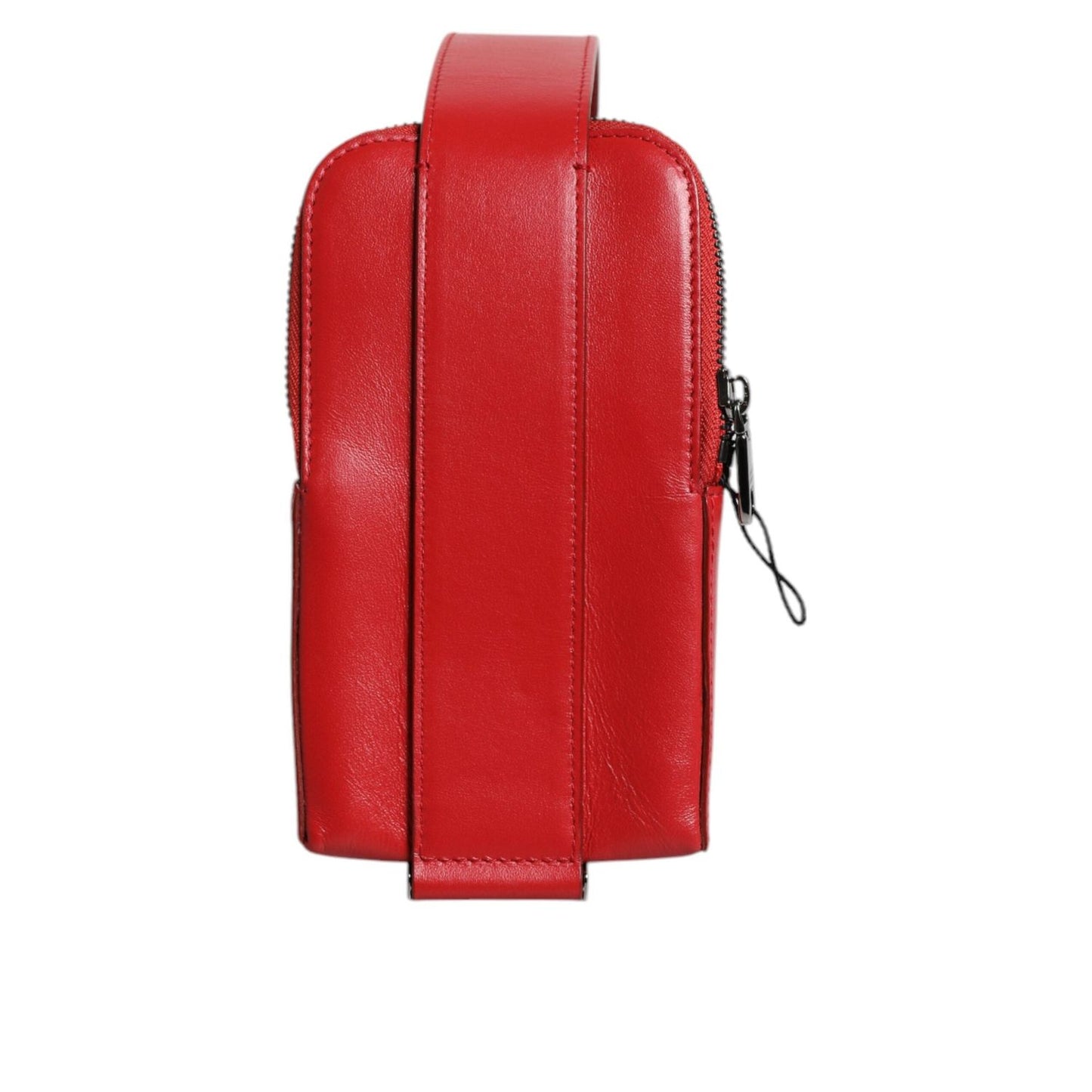 Dolce & Gabbana Red Leather Logo Zip Around Card Holder Wide Strap Wallet BAG4197