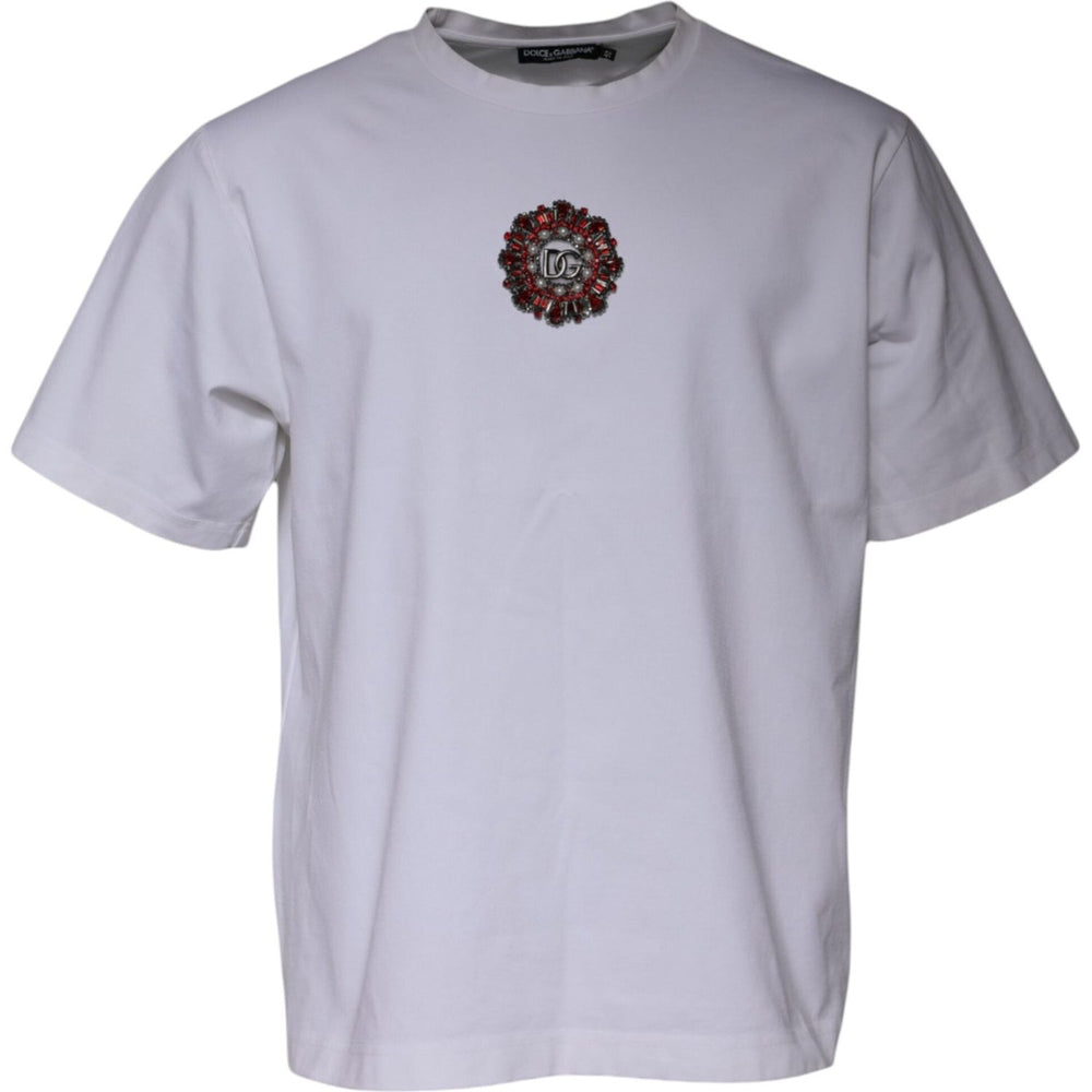 Dolce & Gabbana White Logo Embellished Crew Neck T-shirt TSH87812-52