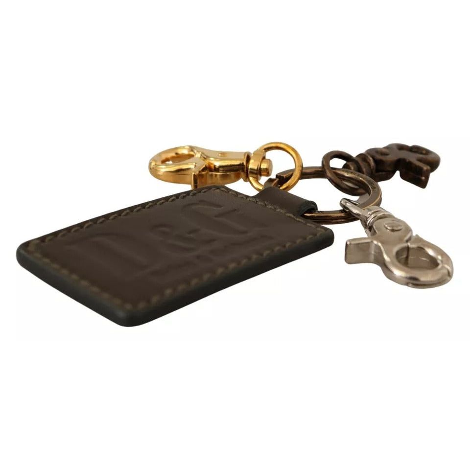 Dolce & Gabbana Green Leather D&G Logo Metal Ring Hook Keyring Keychain SMY1007023