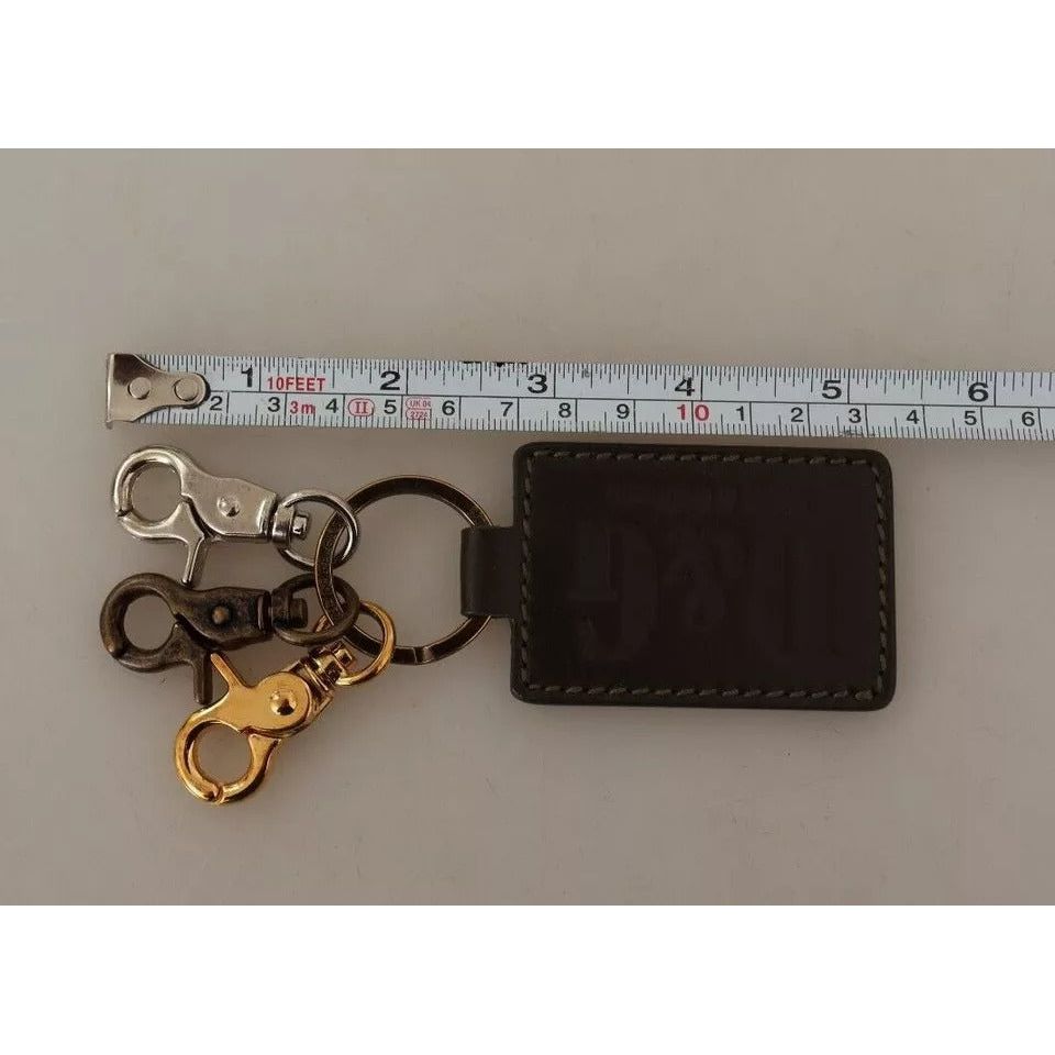 Dolce & Gabbana Green Leather D&G Logo Metal Ring Hook Keyring Keychain SMY1007023