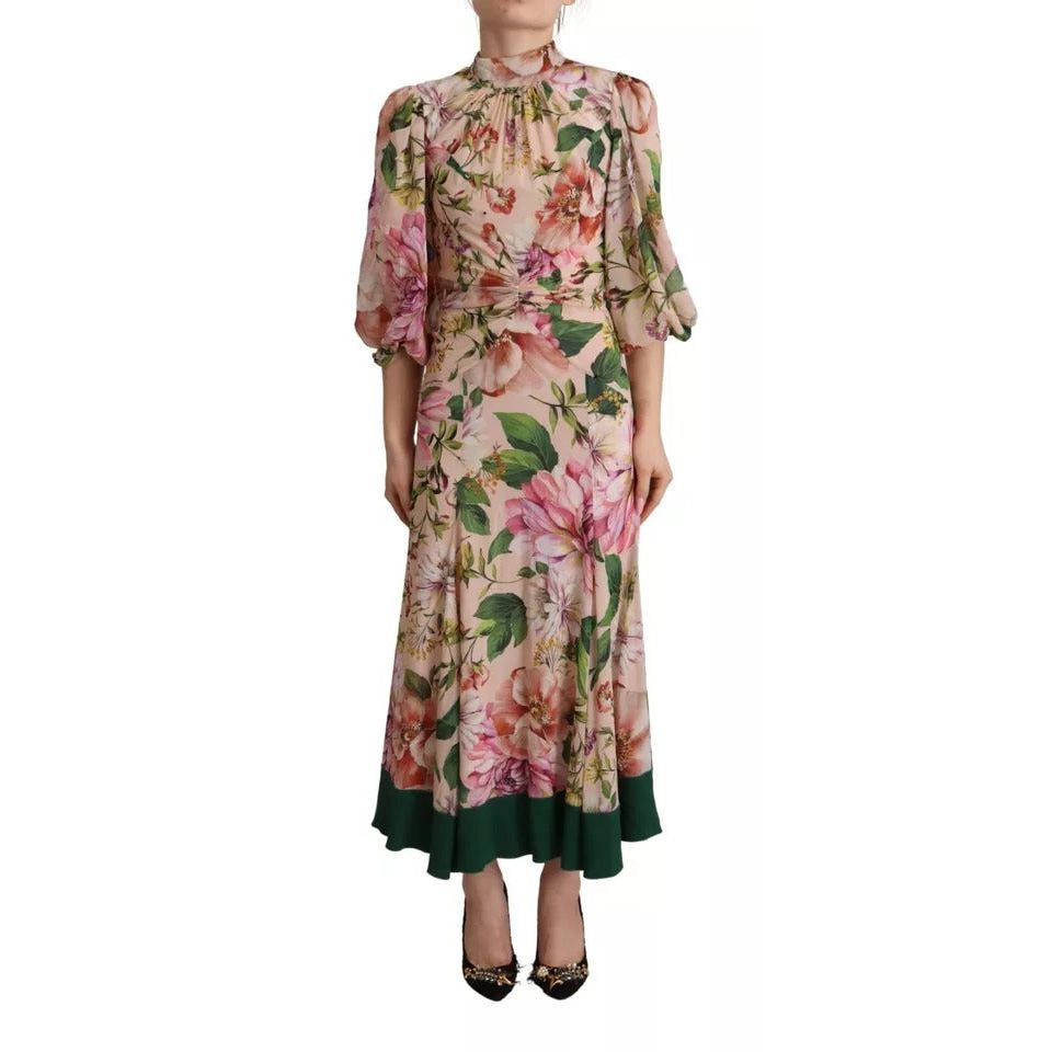 Dolce & Gabbana Pink A-line Sheath Floral Pussy Bow Long Dress DR28692-36