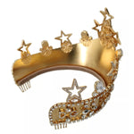 Dolce & Gabbana Gold Crystal Star STRASS Crown Logo Tiara Diadem SMY100155