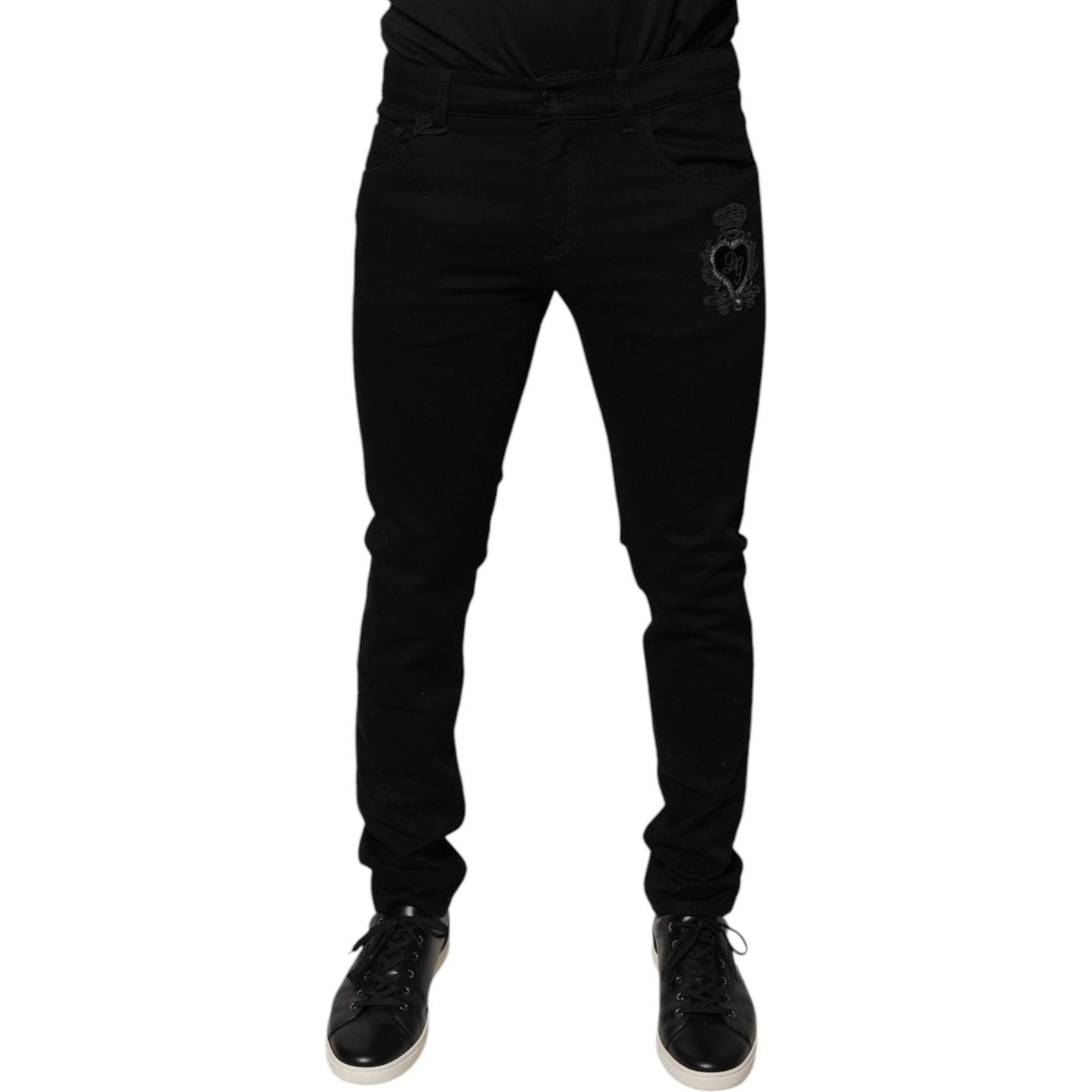 Dolce & Gabbana Black DG Crown Logo Cotton Skinny Denim Jeans