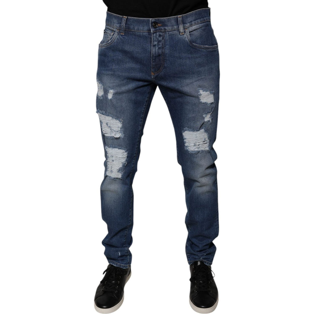 Dolce & Gabbana Blue Cotton Tattered Skinny Denim Jeans PAN75867-52