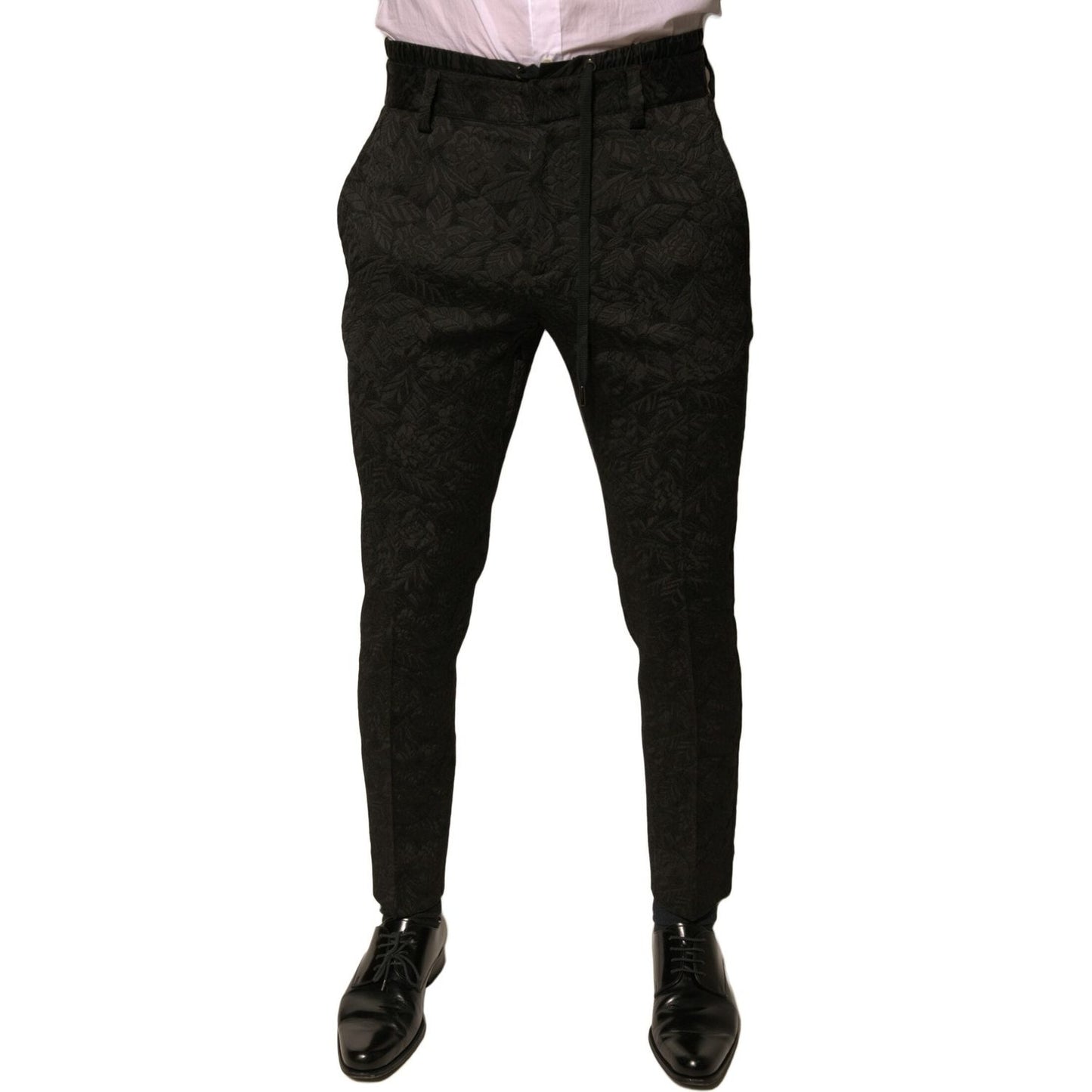 Dolce & Gabbana Black Brocade Polyester Skinny Men Dress Pants