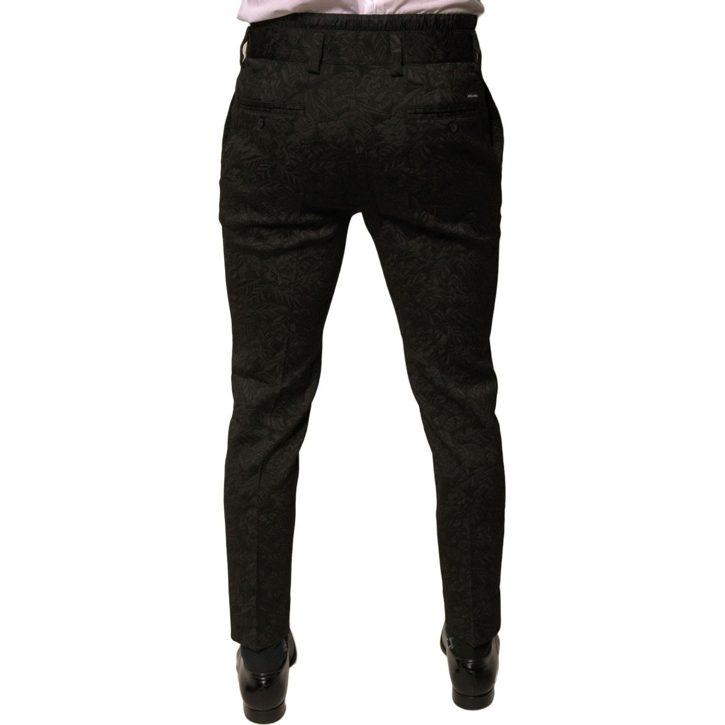 Dolce & Gabbana Black Brocade Polyester Skinny Men Dress Pants