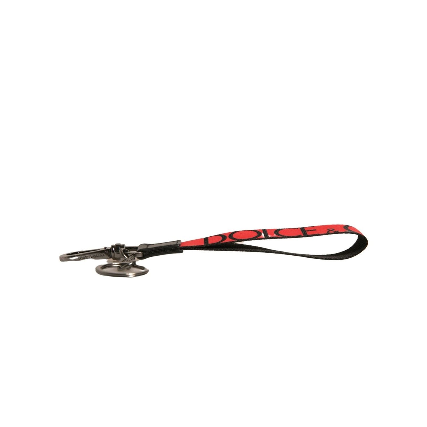 Dolce & Gabbana Red Logo Leather Silver Brass Holder Keychain Keyring SMY10617