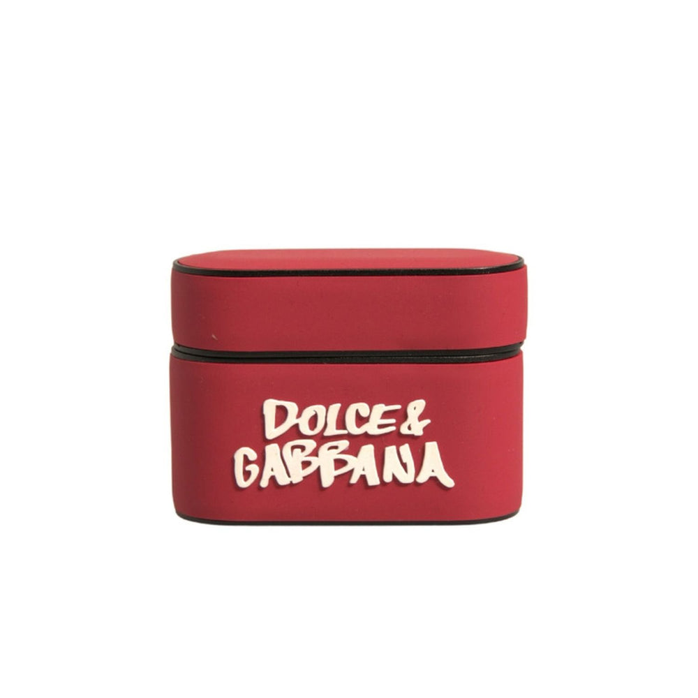 Dolce & Gabbana Red PVC Embossed Logo Plaque Holder Airpods Case SMY10618