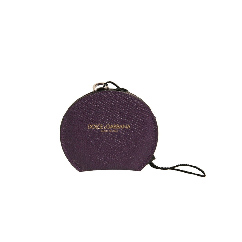 Dolce & Gabbana Purple Calfskin Leather Round Logo Hand Mirror Holder SMY10593