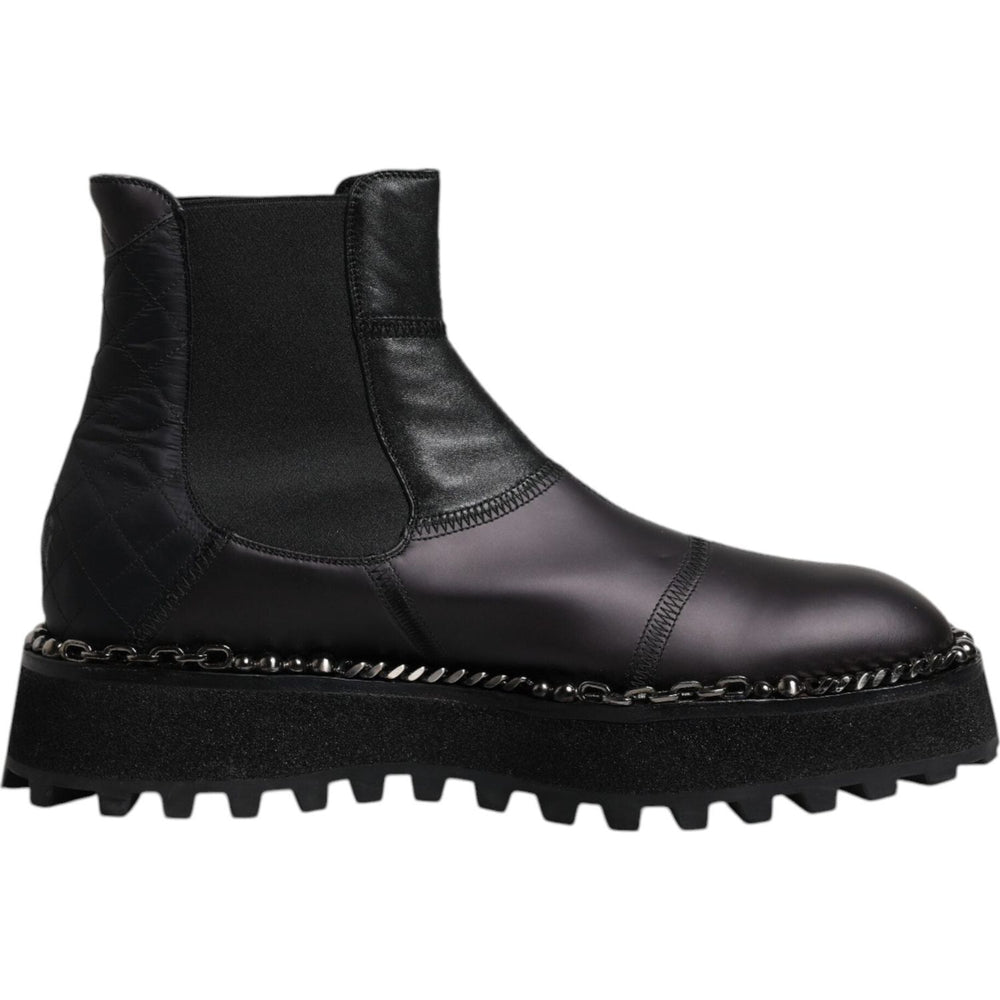 Dolce & Gabbana Black Chelsea Boots Leather Slip On Shoes