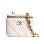 Chanel White Matelasse Lambskin Gold Chain Shoulder Vanity Mirror CHA211