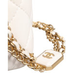 Chanel White Matelasse Lambskin Gold Chain Shoulder Vanity Mirror CHA211