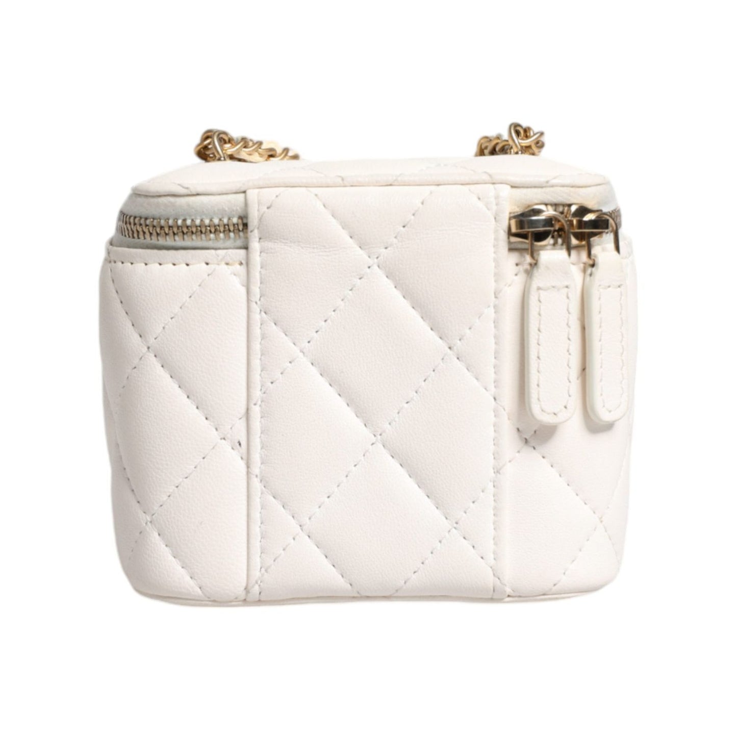 Chanel White Matelasse Lambskin Gold Chain Shoulder Vanity Mirror CHA211