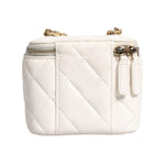Chanel White Matelasse Lambskin Gold Chain Shoulder Vanity Mirror CHA211