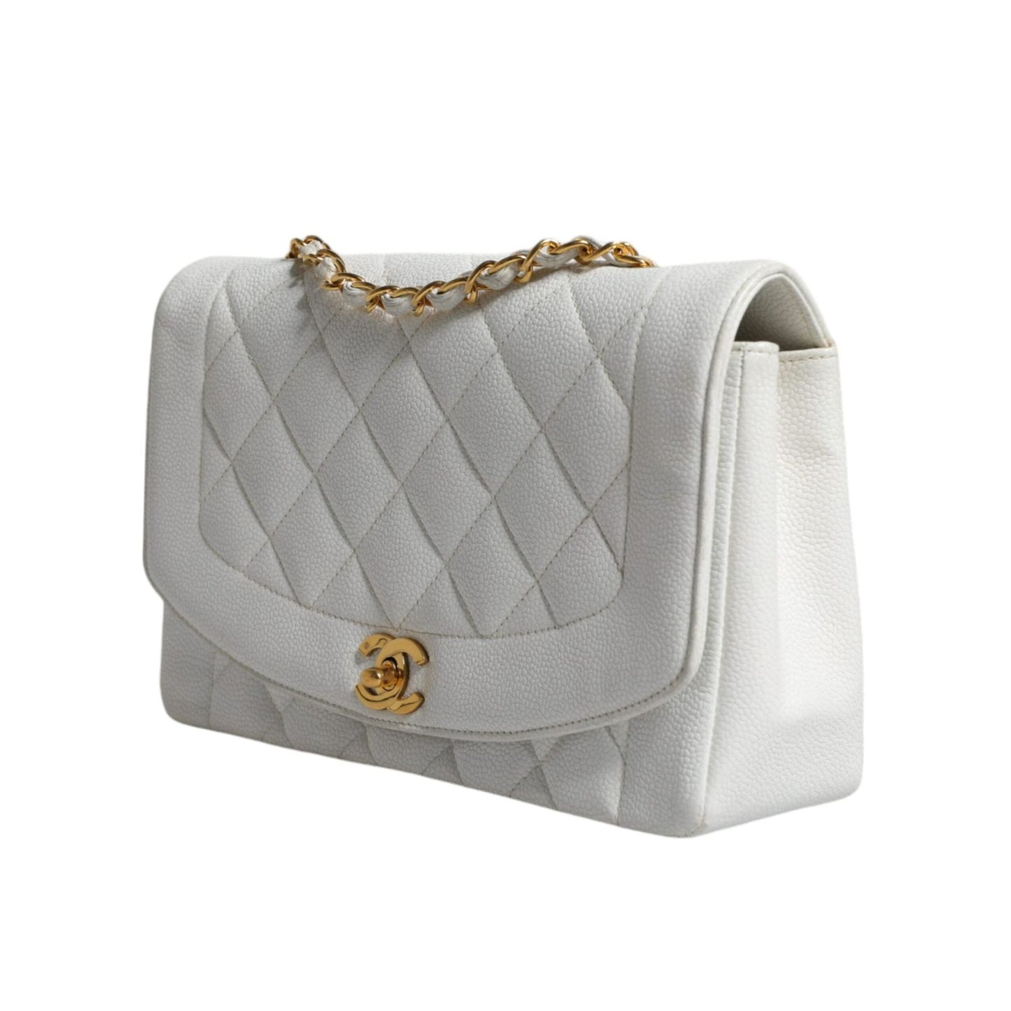 Chanel White Medium Classic DIANA Shoulder Bag Gold Plated Purse CHA40