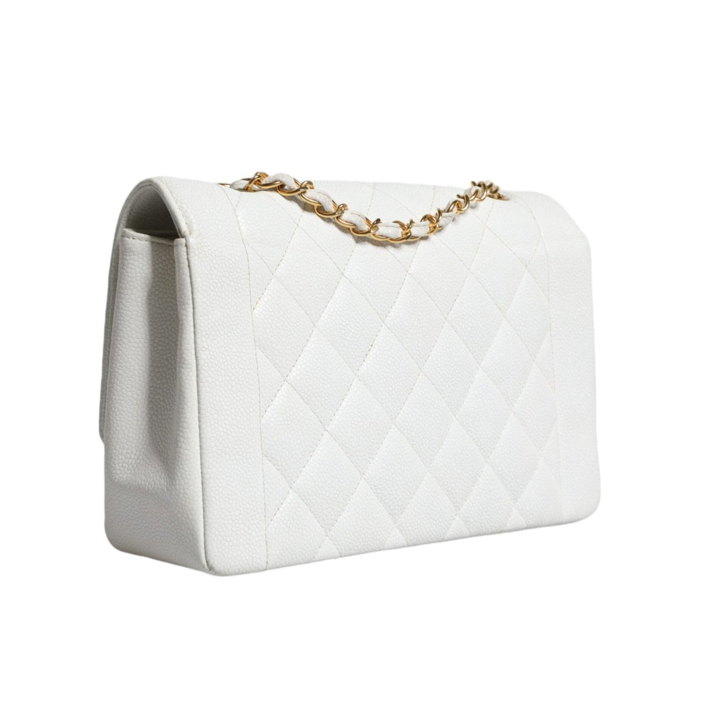 Chanel White Medium Classic DIANA Shoulder Bag Gold Plated Purse CHA40