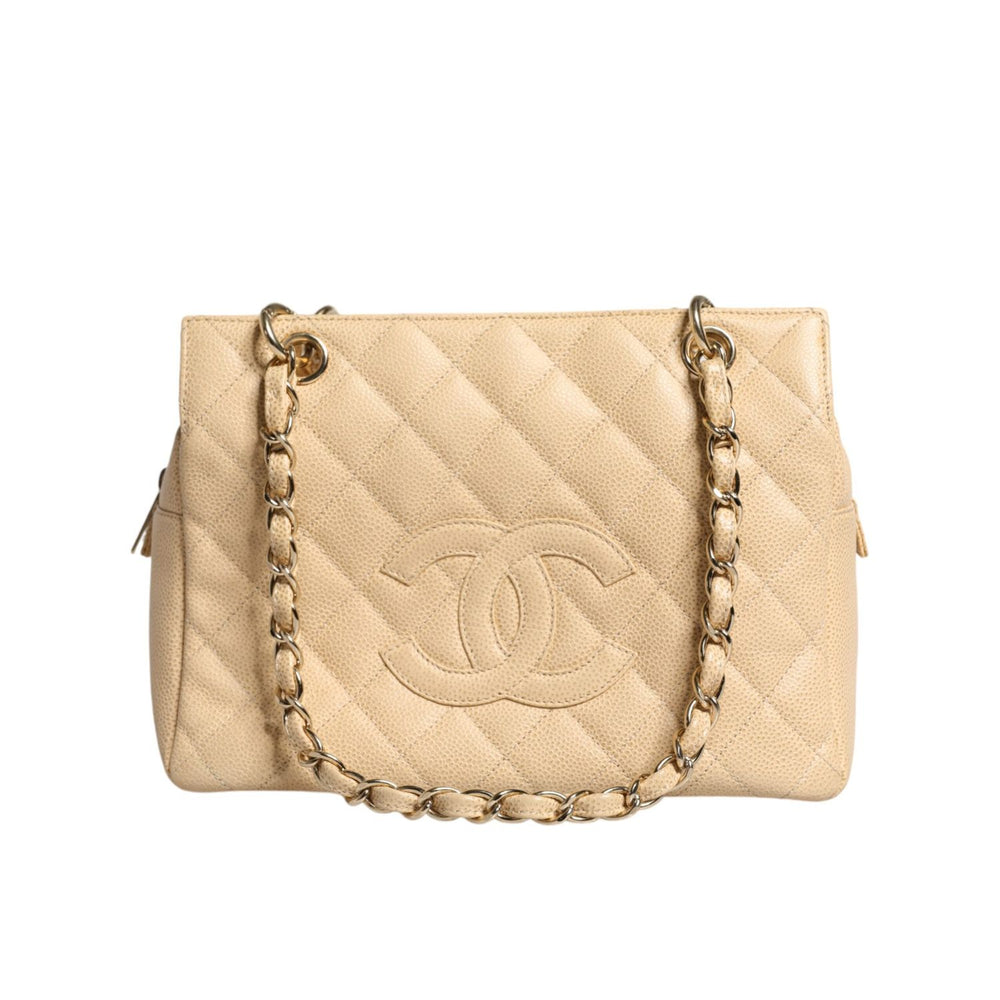 Chanel Beige Caviar De Coco Chain Leather Purse Bag CHA128