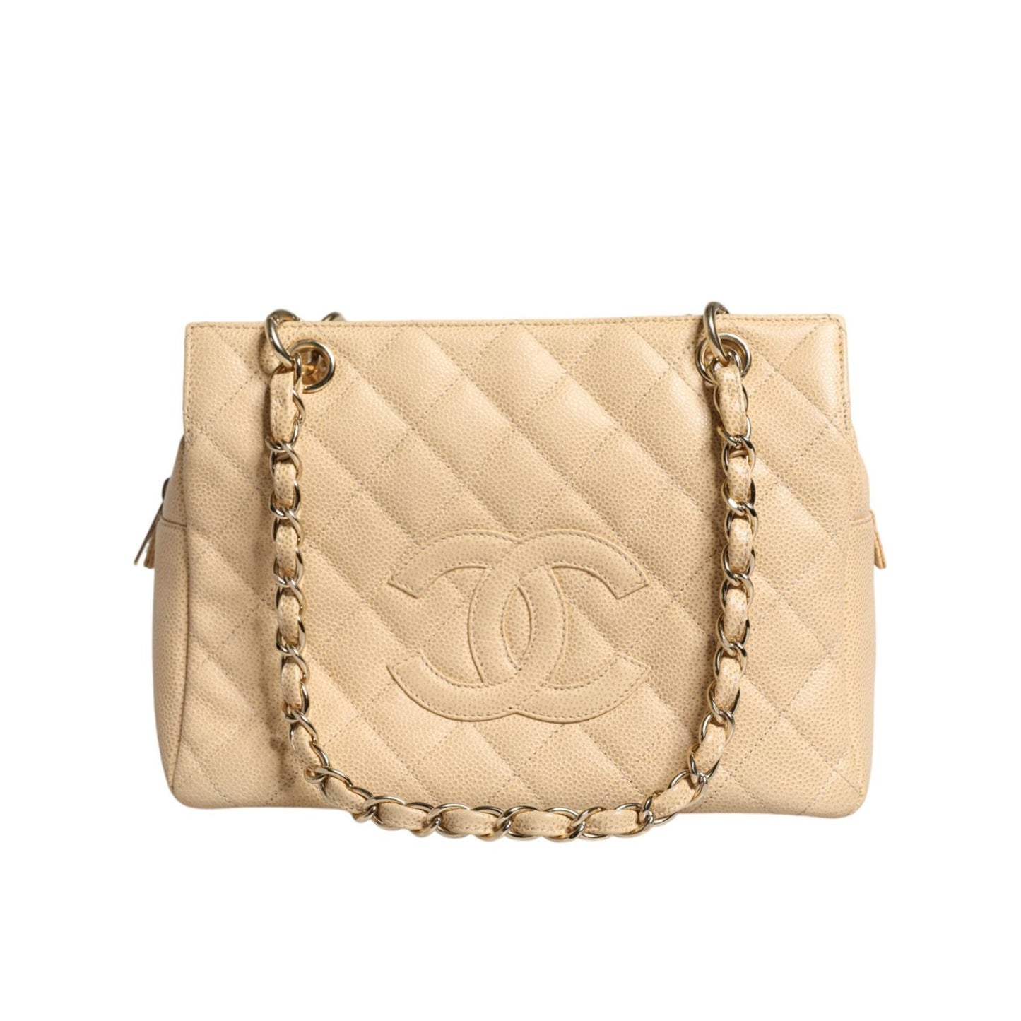 Chanel Beige Caviar De Coco Chain Leather Purse Bag CHA128
