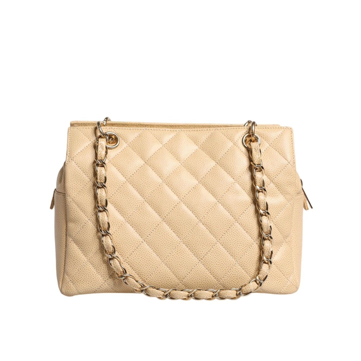 Chanel Beige Caviar De Coco Chain Leather Purse Bag CHA128