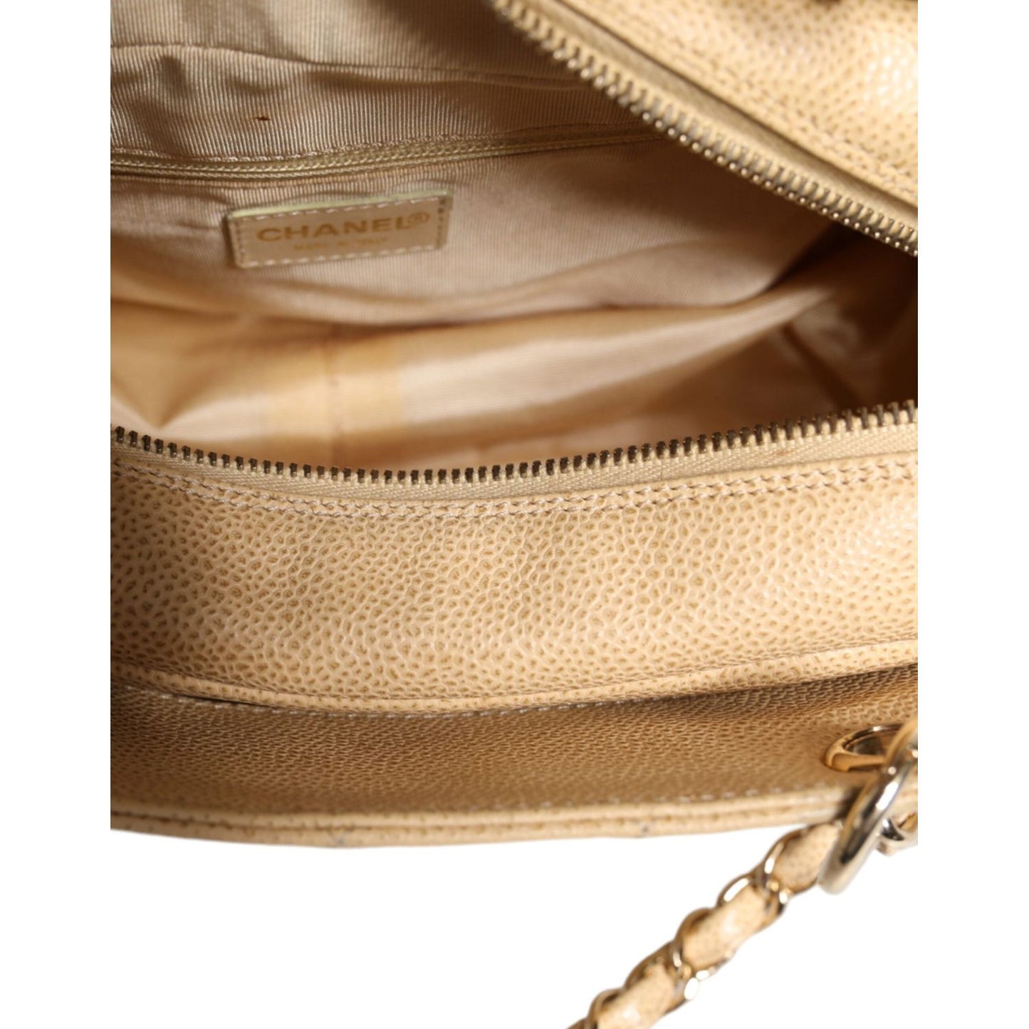 Chanel Beige Caviar De Coco Chain Leather Purse Bag CHA128