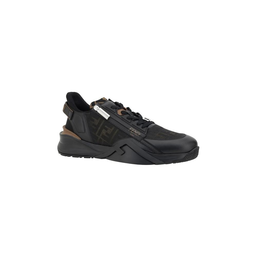 Fendi Flow Running Sneakers with engraved logo, structured heel sole for grip, lace-up closure, modern design, and geometric eyelets.
