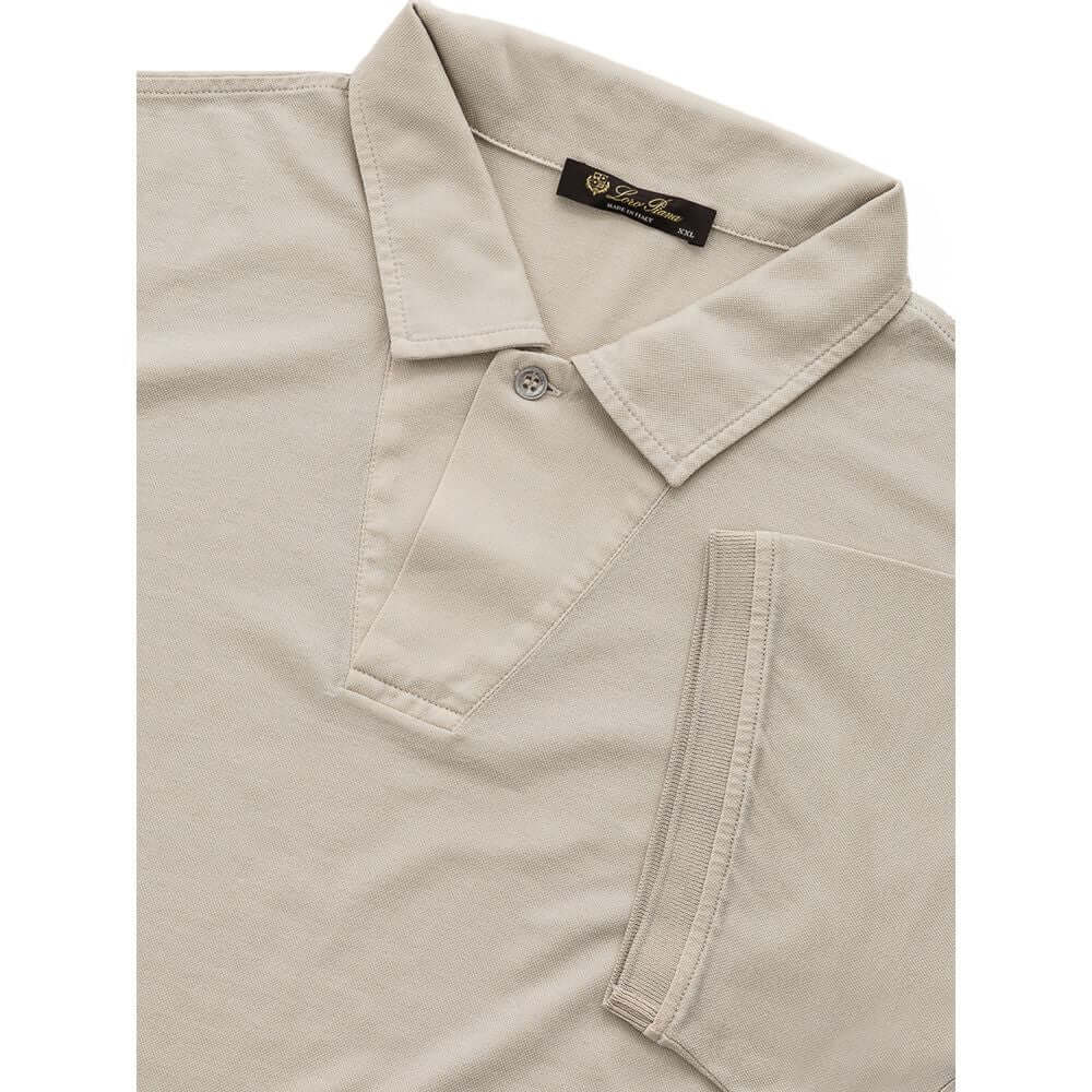 Loro Piana gray cotton polo shirt with short sleeves and classic collar, made in Italy, composed of 44% silk and 56% cotton.