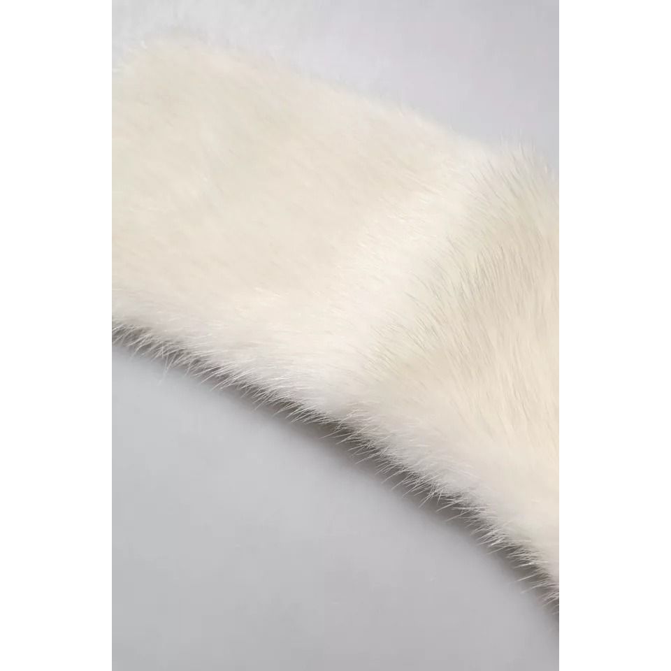 Dolce & Gabbana White Mink Fur Collar Women Neck Wrap Scarf