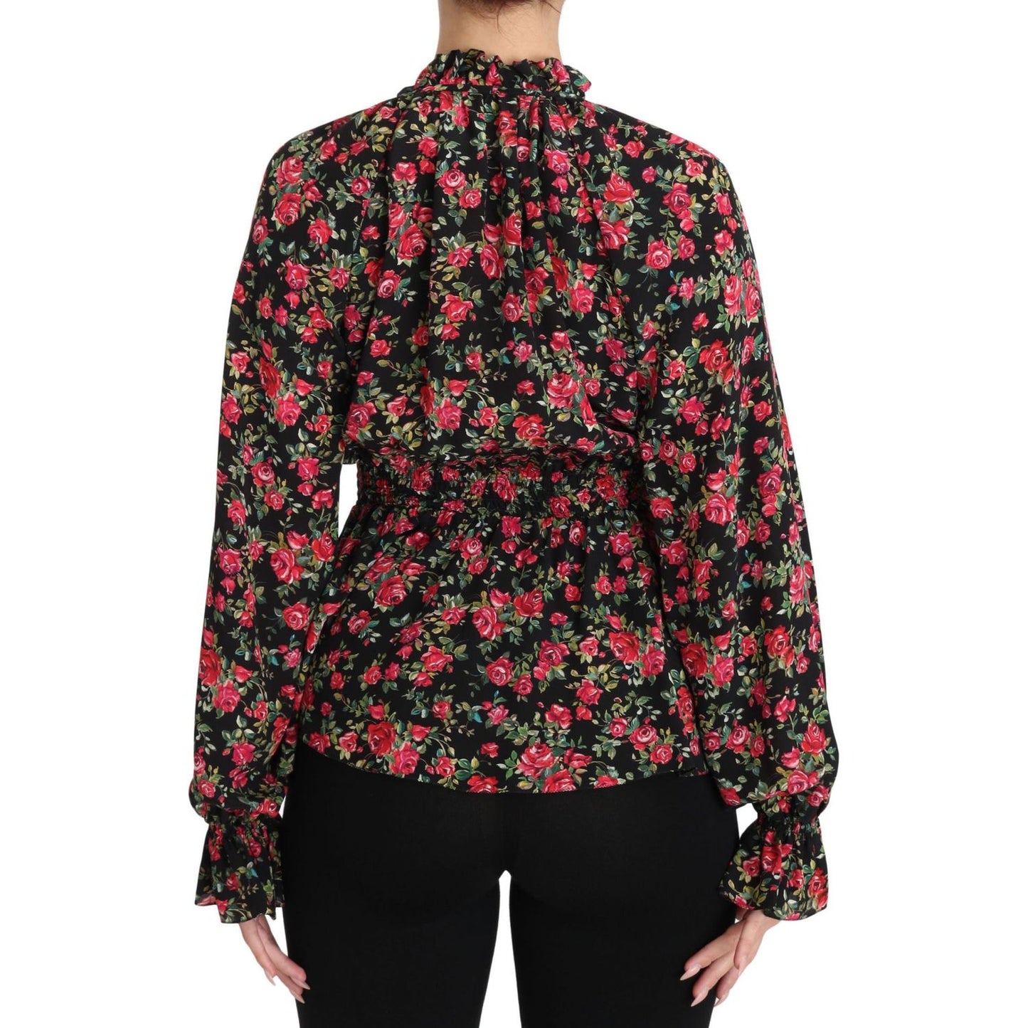 Dolce & Gabbana Black Rose Print Floral Shirt Top Blouse