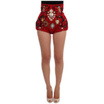 Dolce & Gabbana Red Silk Crystal Roses Shorts SIG20119-3