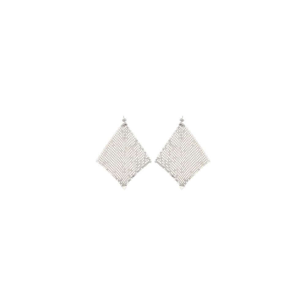 Rabanne Pixel Chainmail Earrings with butterfly clasp and square drape design, offering elegance and modern sophistication.