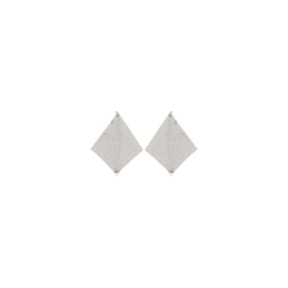 Rabanne Pixel Chainmail Earrings with butterfly clasp, unique texture, and elegant square shape for a modern look.