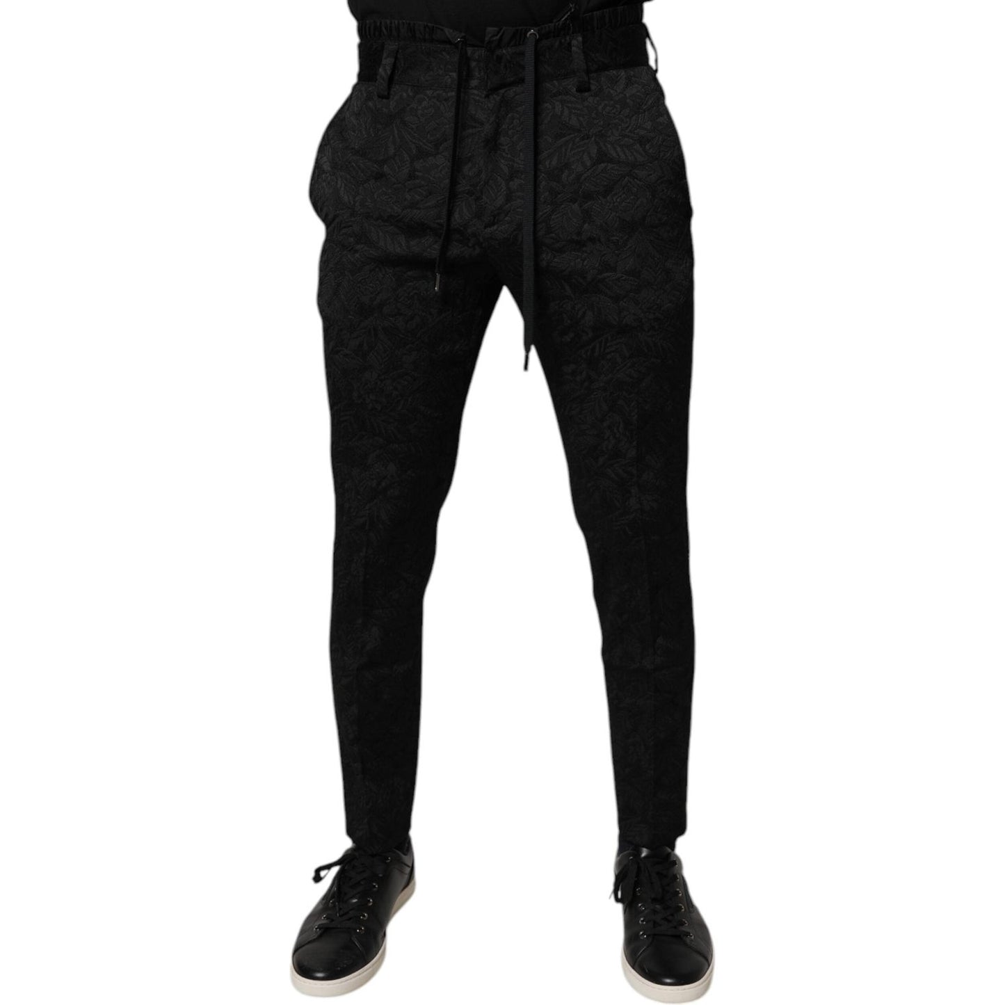 Dolce & Gabbana Black Brocade Polyester Skinny Dress Pants