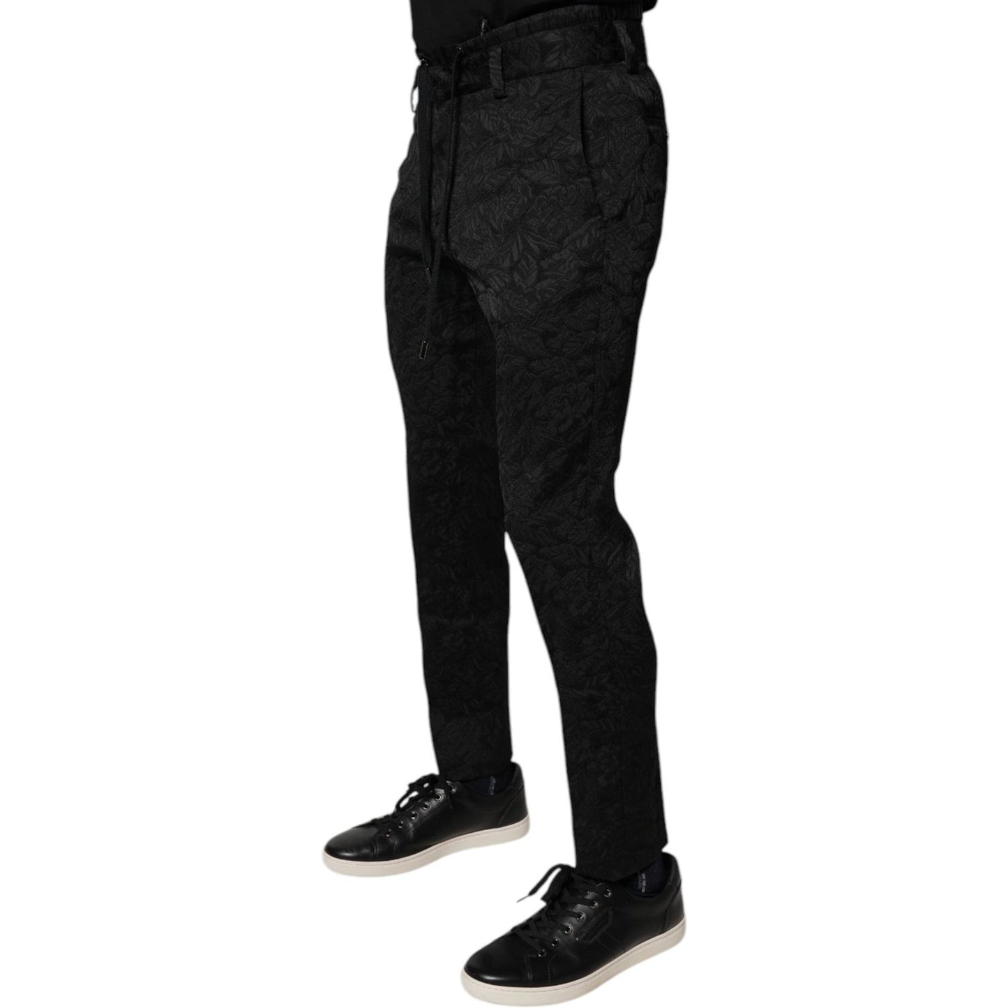 Dolce & Gabbana Black Brocade Polyester Skinny Dress Pants