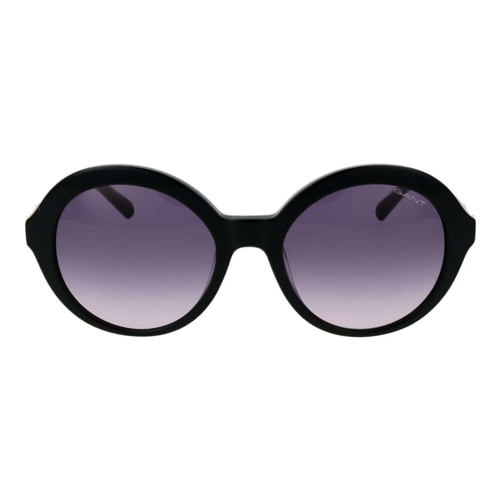 Gant black round women's sunglasses with purple gradient lenses, full-rim acetate frame, offering 100% UVA & UVB protection.