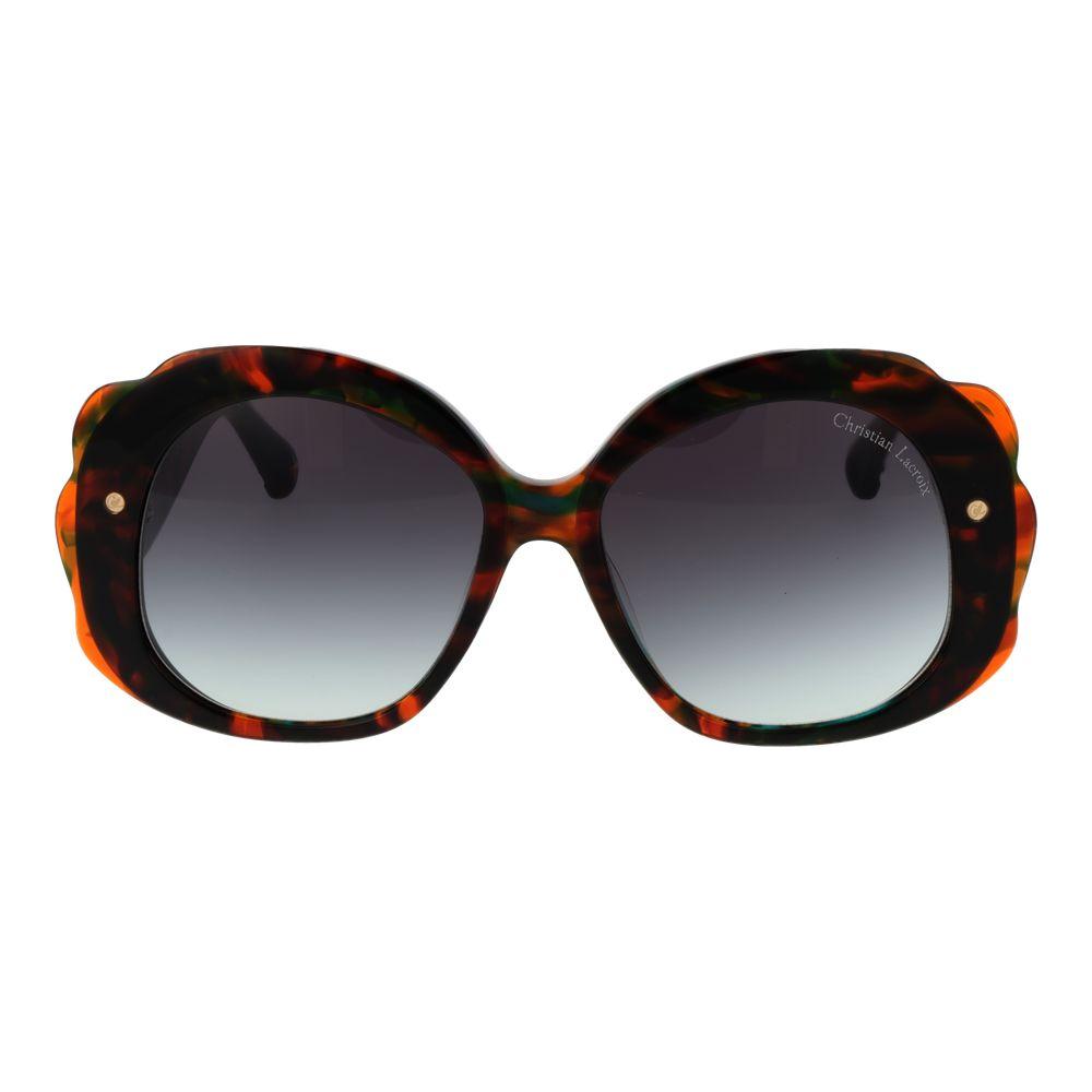 Christian Lacroix multicolor butterfly sunglasses with grey gradient lenses, full-rim acetate frame for women, 100% UVA/UVB protection.