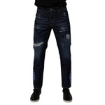 Dolce & Gabbana Dark Blue Cotton Tattered Skinny Denim Jeans PAN75030-48